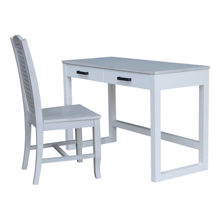 International Concepts Carson Solid Wood Desk with 2 Drawers and Chair - Chalk/White K128-71-C45
